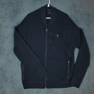 Tesla Sweatshirt Mens XL Black Full Zip Jacket Knit Logo Pockets Casual